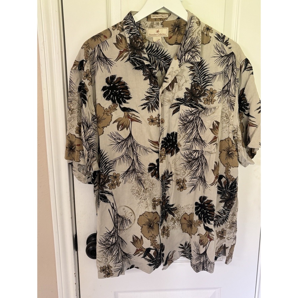 VTG Paradise Collection Men's XL Silk Hawaiian Camp Shirt Aloha Tropical Earthy
